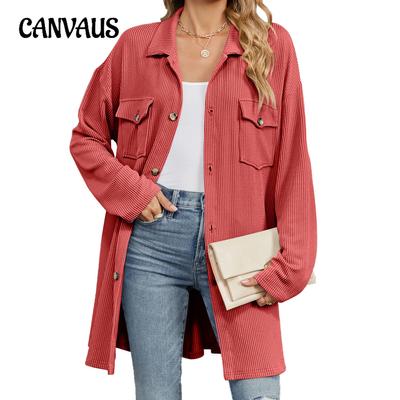 Autumn Women's Plus Size Solid Colour Lapel Button Pocket Long Sleeve Loose Jacket