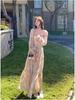 Women's Floral Chiffon Puff Sleeve Dress - French Square Neck, Spring/Autumn Fairy Mori Girl Style