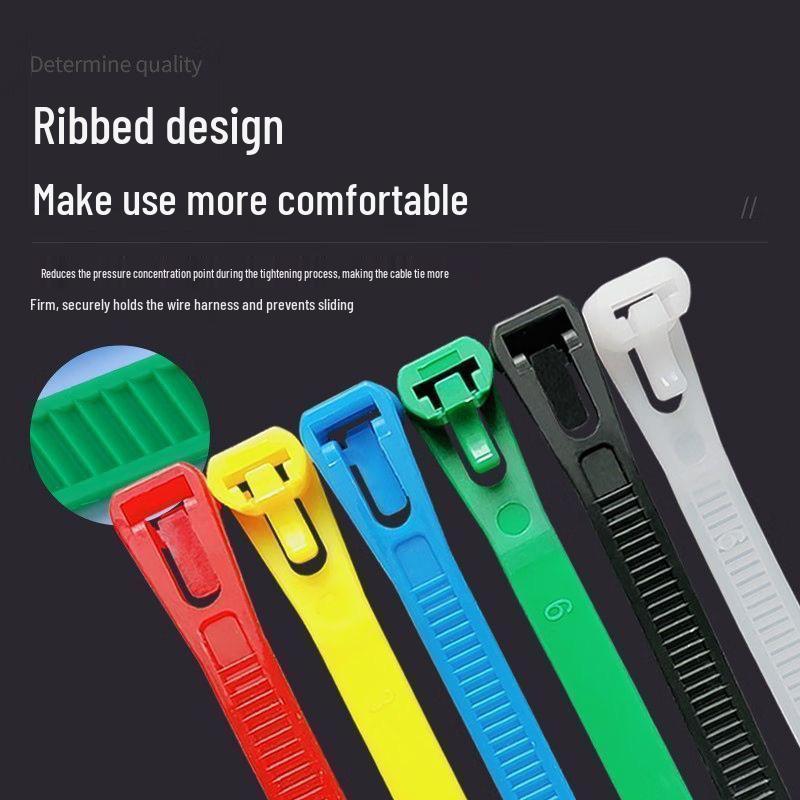 Adjustable Reusable Cable Ties with Buckle - Mixed Colors: Black, White, Red, Yellow, Blue, Green