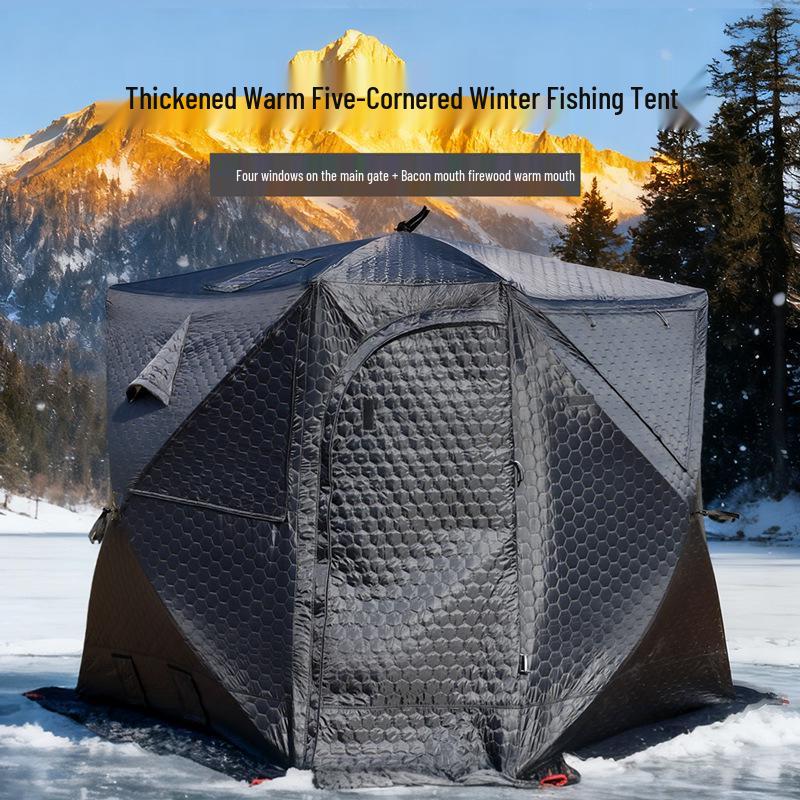 Large Pentagonal Ice Fishing Tent with TPU Window for Winter Camping - Thickened for Warmth and Cold Protection
