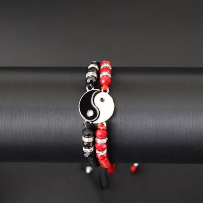 2PCs Braided Rope Tai Ji Bracelet Men Women Black White Yin Yang Religious Jewelry Handmade Adjustable Friendship Couple Braslet