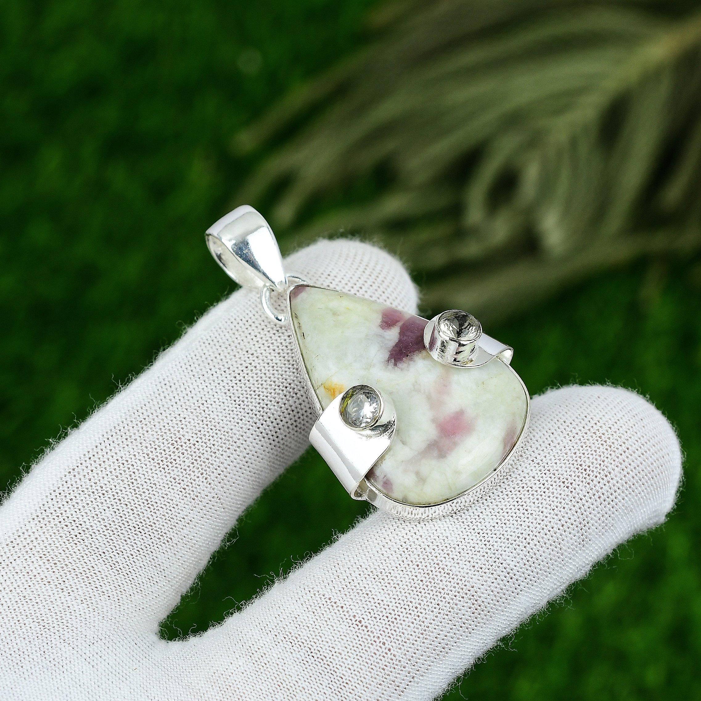 

Anniversary Gift For Her Natural Pink Tourmaline Gemstone Pendant 925 Silver