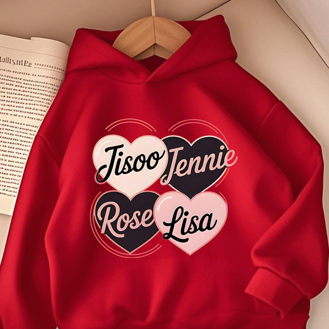 Мужская толстовка с капюшоном и длинными рукавами с принтом надписи Jisoo Jennie Rose Lisa для молодежной одежды XXXL красный 5400₽