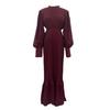 A-Line Evening Dress for Women with Pleated See-through Mesh Lantern Sleeves Stand Collar Tight Waist Ruffle Patchwork Long Maxi Dress