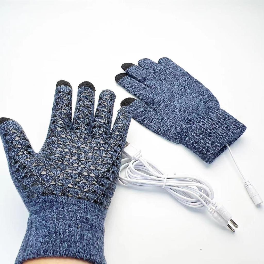 USB Electric Heating Knitted Warm Gloves Double-sided Heated Palm Glue Points Anti-slip Touch Screen Men and Women Outdoor Sports Riding
