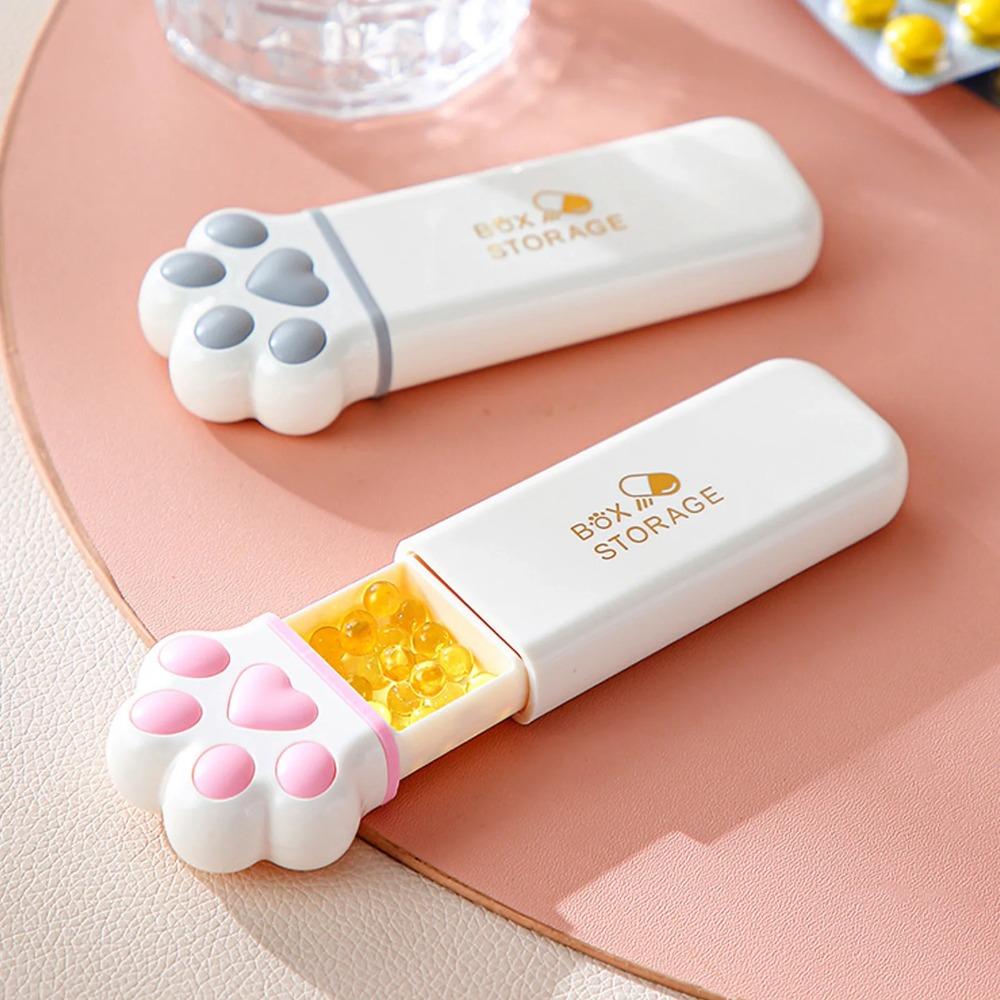 Portable Cat Paws Pill Box with 3 Compartments Silicone Organizer for Daily Medication Management at Home and Travel
