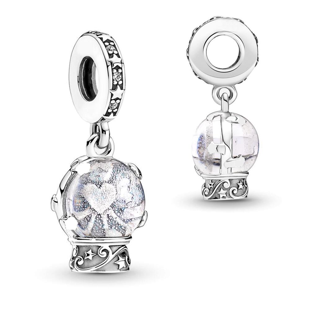 New Sparkling Snowflake Snowglobe Charms Fit Pan  Bracelet Necklace DIY Christmas Jewelry Gift for Women