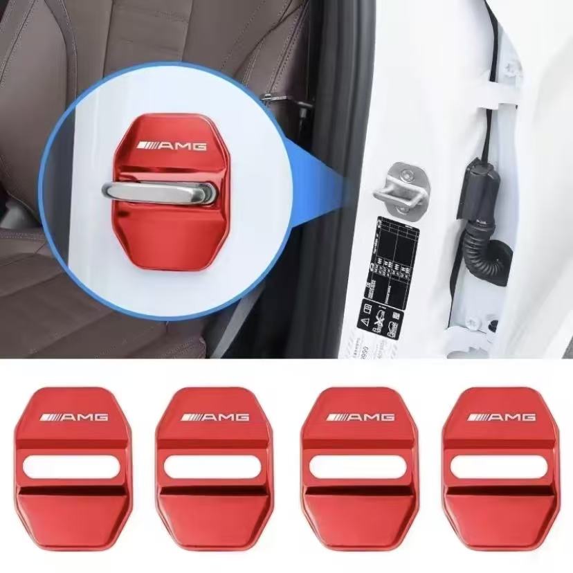 4Pcs Metal Car Door Lock Cover Protective Buckle Cover Sticker For Mercedes Benz AMG W203 W206 W220 W205 W211 W212 W201 W168