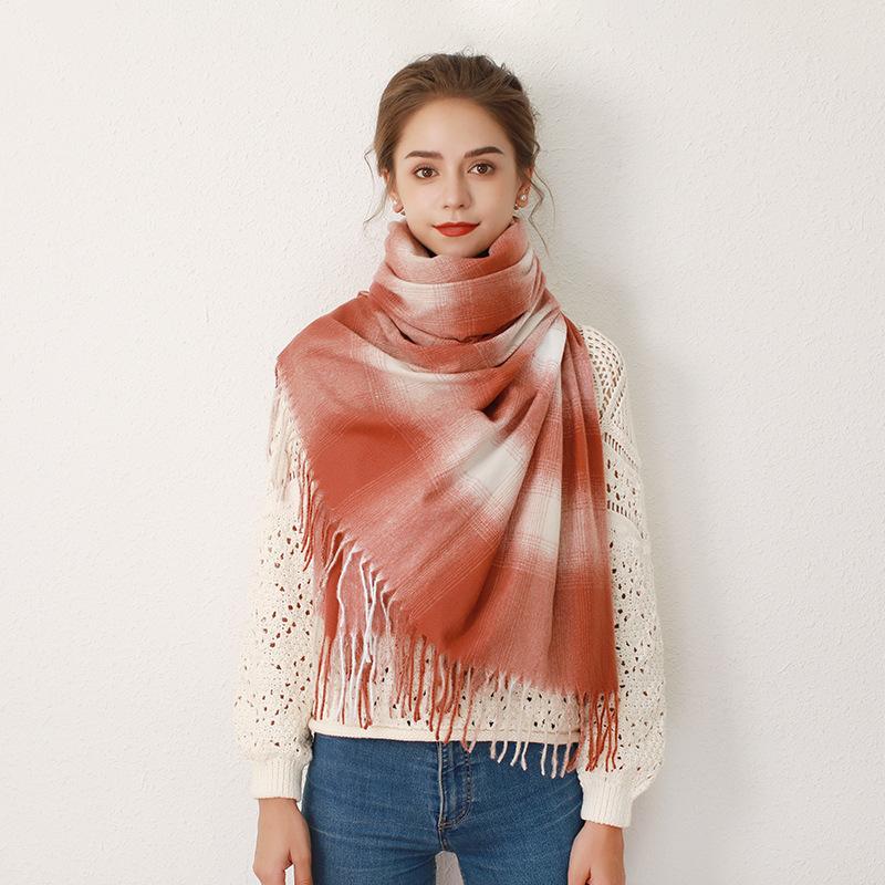 

Gradual change plaid scarf imitation cashmere women s autumn and winter increase warmth soft shawl fashion