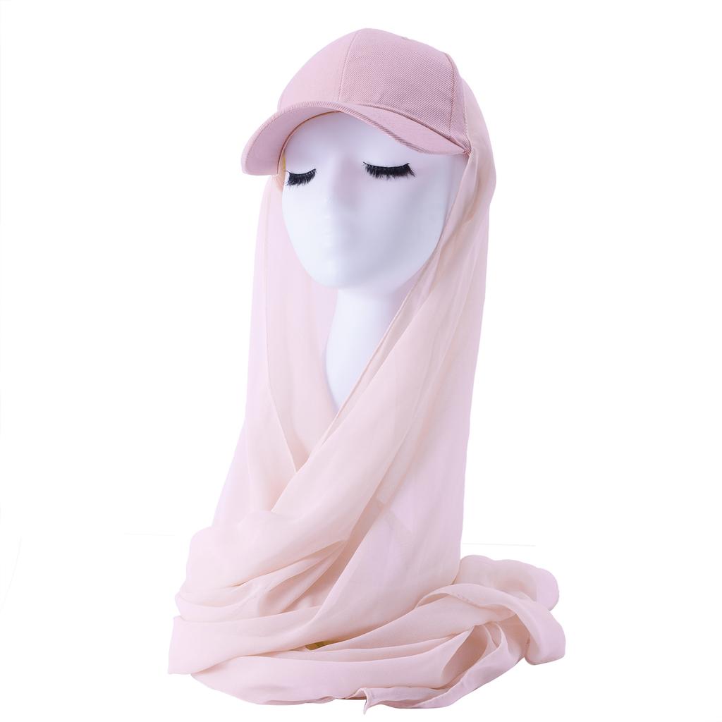 New Arrival Solid-Colored Chiffon Scarf with Brim Womens Baseball Cap-Style Ethnic All-Match Pull-On Headscarf Hat