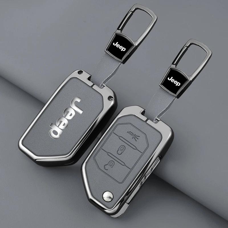For Jeep Metal Leather 2 3 4 Buttons Car Flip Key Case Cover For Jeep Gladiator JT Sahara JLU Wrangler JL Rubicon 2018 2019 A