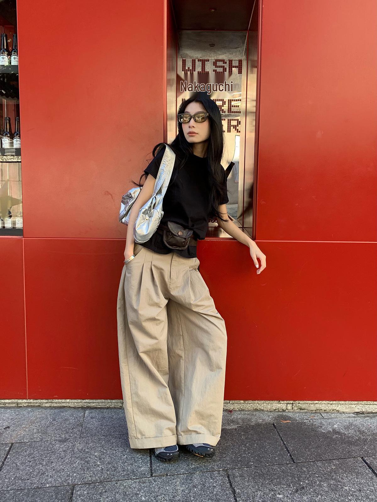 

9Hour Women s Spring 2026 Wide-Leg Casual Wrinkled Pants, zd8176 Large хакі