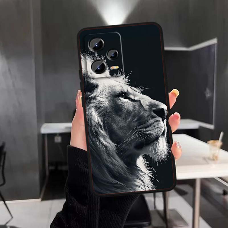 Löwe Bär Katze Cool Für Xiaomi Redmi Note 15 14 13 12 12S 11E 11 11S Pro Plus 4G 5G Schwarze Weiche TPU Handyhülle