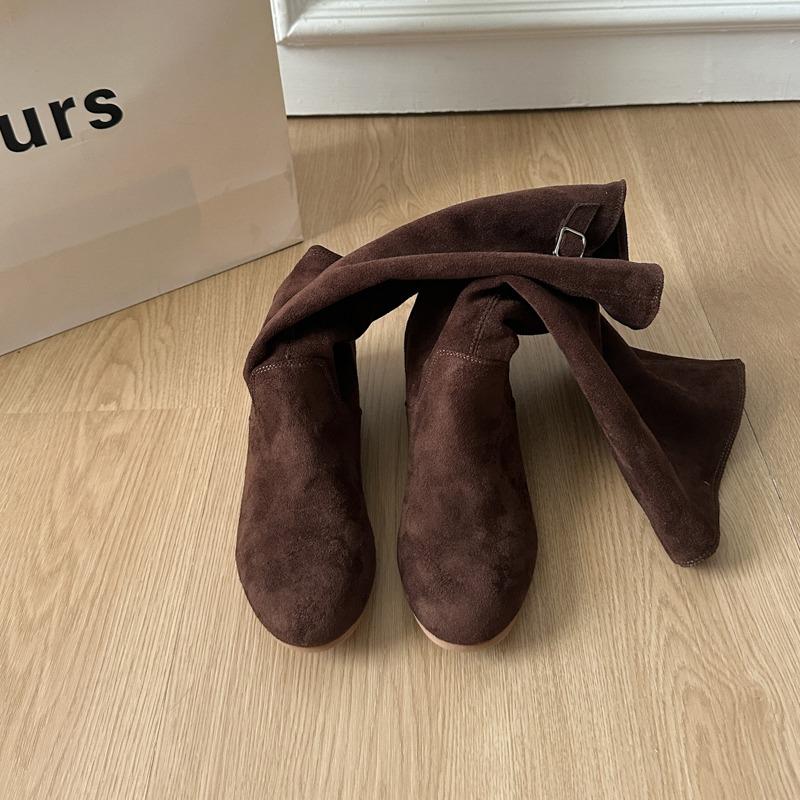 Fashion 2025 Fashion Genuine Leather Long Tube Boots Western Faux Fur Lined Thi Heel Autumn Winter Versatile Slimming Knight Boots