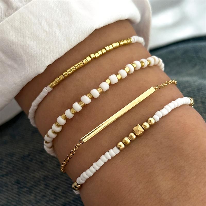 Vintage Star Crystal Rice Bead Bracelet Set for Women Delicate Beaded Stackable Design Bracelet Girls Party Jewelry Accessory