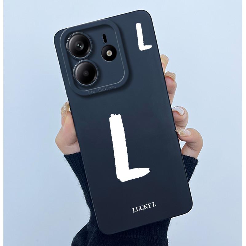 For Xiaomi Redmi Note 14 5G Cover Case Lucky Initial Letter Couple Silicone Soft Matte Phone Bumper for Redmi Note14 5G Casing
