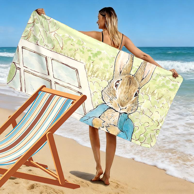 Peter Rabbit Print Beach Towel, Large Soft Quick Dry Towel for Beach Camping Swimming