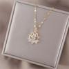 Titanstahl Kette Nicht Verblassend Lotus Zirkon Anhänger Halskette Nischen Design Vielseitig Damen Accessoires Modeschmuck