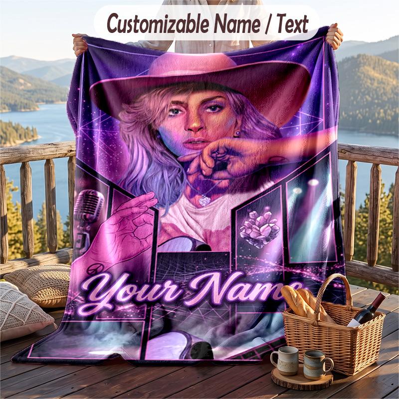 Personalized Flannel Throw Blanket,Lady Gaga Custom Printed Name, Cozy Plush Blanket For Home Use