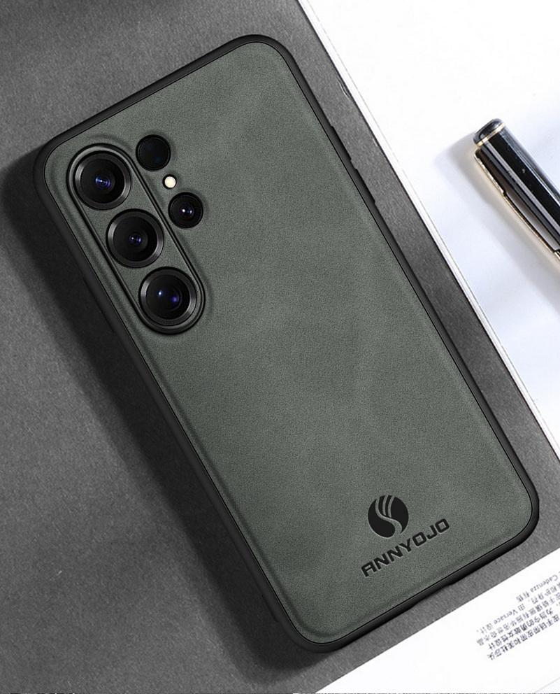 Matte Plain Leather Case For Samsung S26 Ultra S26 + S25 Edge Galaxy S24 Plus S23 FE S22 Built-in Metal Car Mount Holder Cover