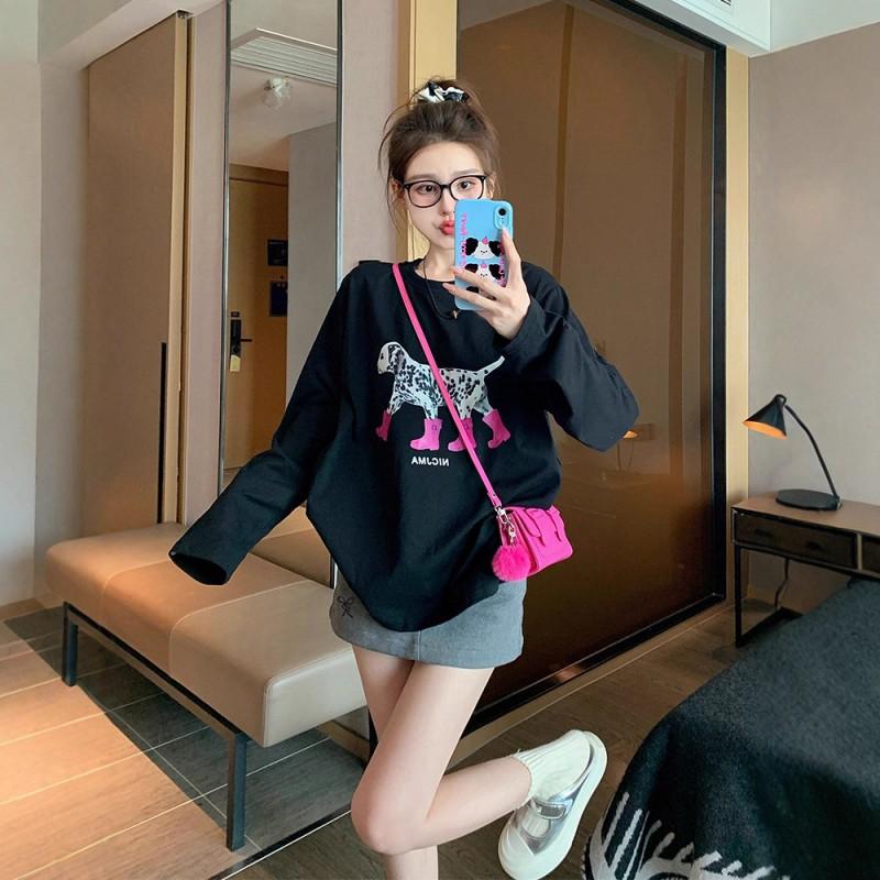 Oversized Cotton Long Sleeve T-Shirt Women Plus Size Loose Fit Graphic Tee Casual Retro Style US M-4XL