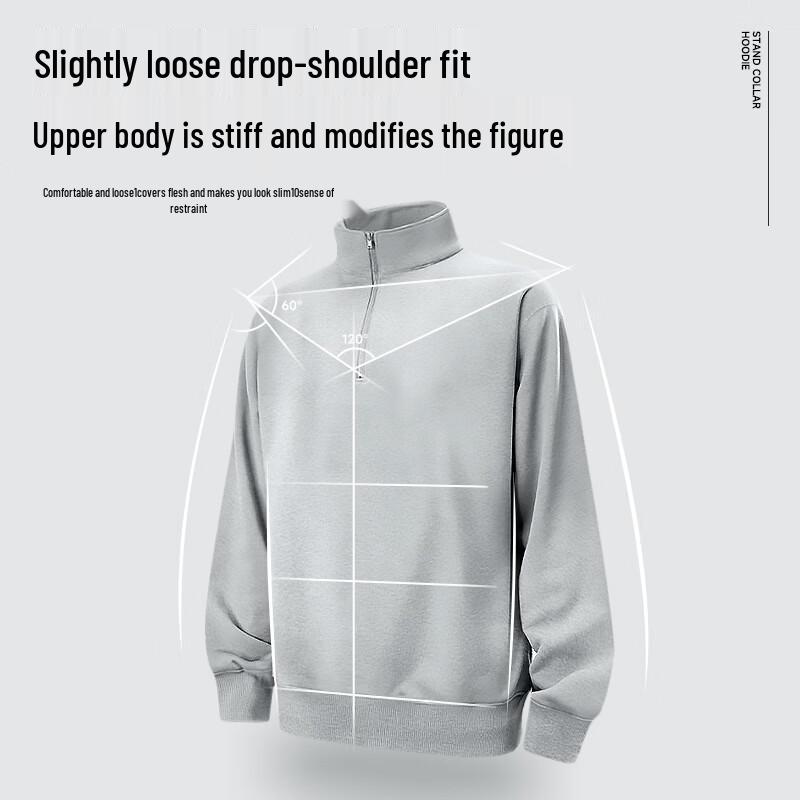 GENIOLAMODE Men's Relaxed Fit Half-Zip Stand-Up Collar Long-Sleeve Sweatshirt