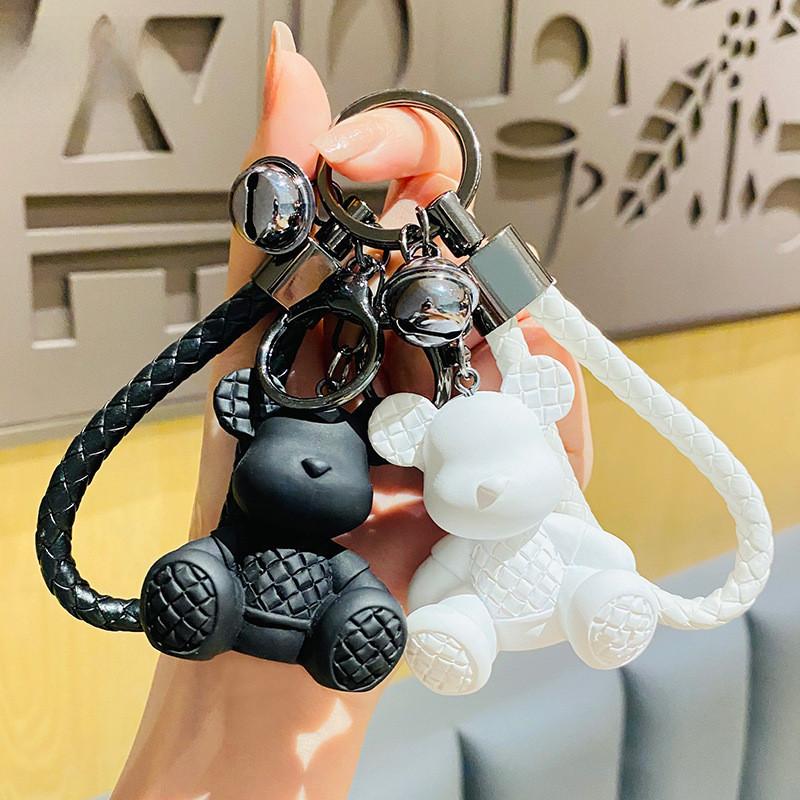 Adorable Plaid Bear Keychain Resin Material Unique Car Bag Decoration Gifts