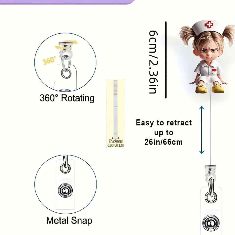 2D Acrylic Sad Nurse Retractable Badge Reel Nylon Cord Medical Office Gift