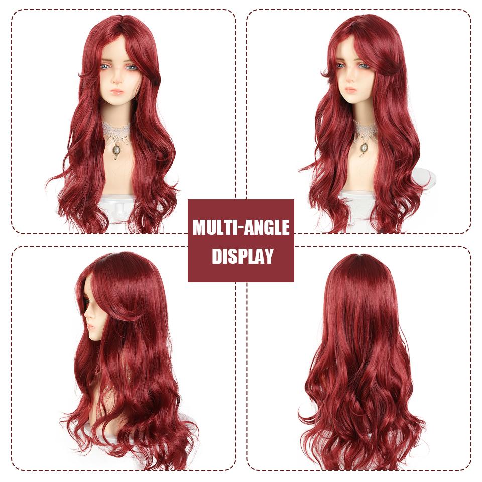 WTB Red Wavy Curly Long Hair Synthetic Wig Female Elegant Mystery Split Bangs Festival Cosplay Wave Long Curly Hair