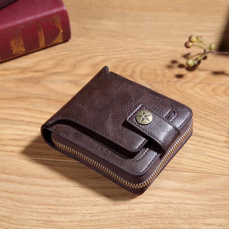 

Men s Compact Zipper Wallet: Multi-Card Slot, Stylish Buckle & Coin Purse темно-коричневого