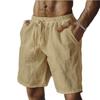 New cotton and linen shorts, drawstring elastic waist straight legs, solid color breathable daily beach five-point casual pants