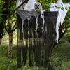 Halloween Skull Head Gauze Prop - Realistic Hanging Decoration with Tattered Black & White Gauze, Plastic Spooky Party Decor