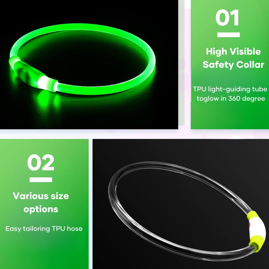 LED-Licht Halsband für Hunde, Nachtlicht Anti-Verlust-Halsband, Leuchtendes Halsband für Nachtspaziergänge, Sicherheitswarnung, Anti-Verlust-Hundezubehör