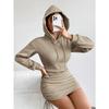 Women Fashion Side Drawstring Pleated Hooded Long Sleeve Sweatshirt Dress
