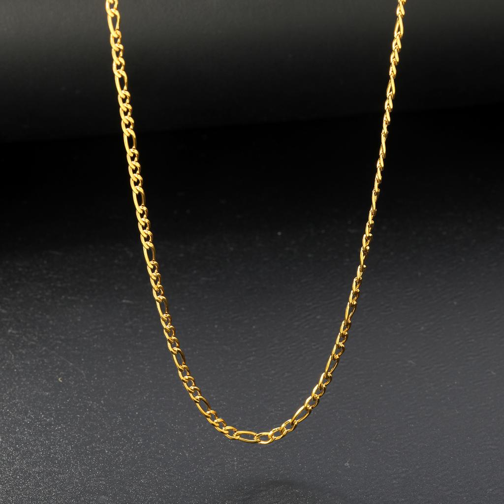 Gold Plated PVD 18K Figaro Chain Necklace Female Stainless Steel Solid Link Choker Necklace Layered Women Girls 14" 18" 20" 24"