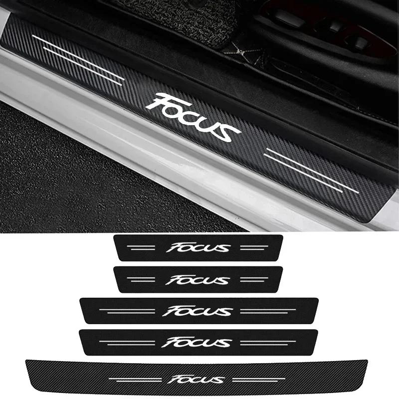 AJW1 New Carbon Fiber Car Door Sill Sticker Threshold Side Anti Scratch Sticker For Ford Focus Logo Waterproof Decal Car Accessories