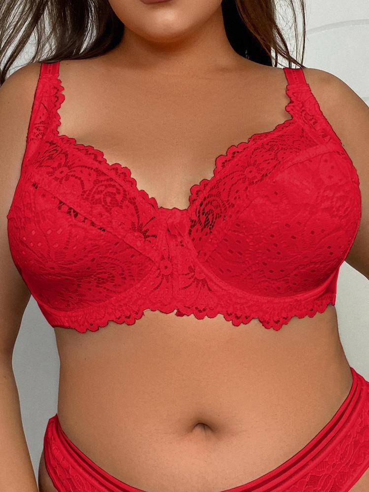 Plus Size Sexy Lace Hollow Out Bra for Women Ultra Thin Solid Color Breathable Bras