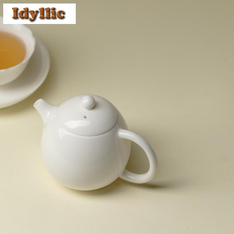 130ml Süße Weiße Glasur Porzellan Drachenei Teekanne Kreativer Tee-Infusionskrug Teekocher Mit Kugelloch Teeceremonie Handwerk