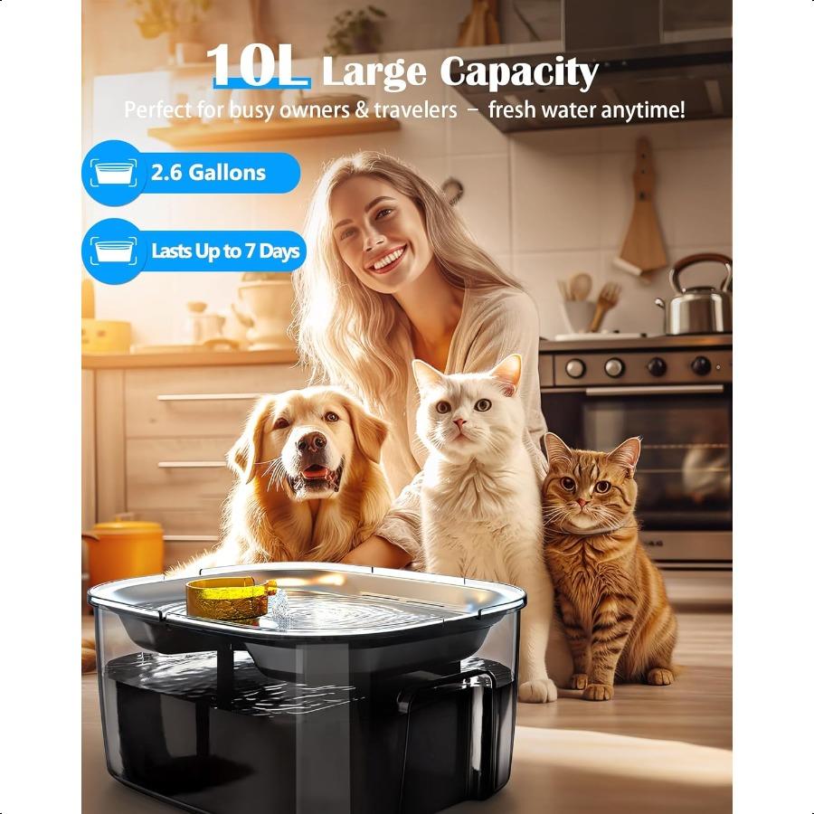 Dog Water Fountain Stainl Steel 2.6 Gallon 10L Pet Water Fountain Cat Water Fountain Dog Water Bowl Dispenser for Large Dogs Mu