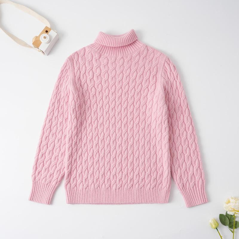 Dětský svetr pletený z jádrové příze v korejském stylu s vysokým límcem - podzimní/zimní pulovr pro střední a velké děti