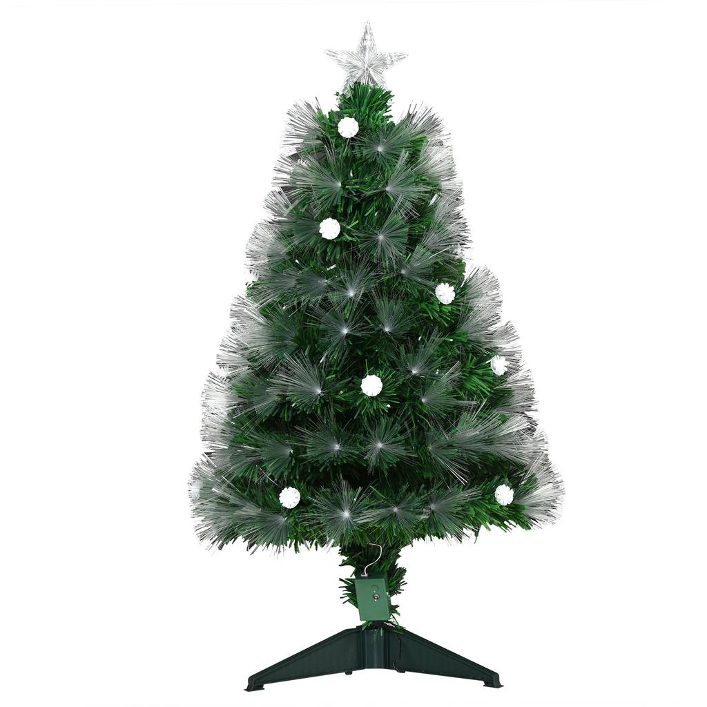 Fiber Optic Christmas Tree, Artificial Christmas Tree with 90 LED Lights and 90 Branches for Indoor Use, Ø48x90 Cm, Green