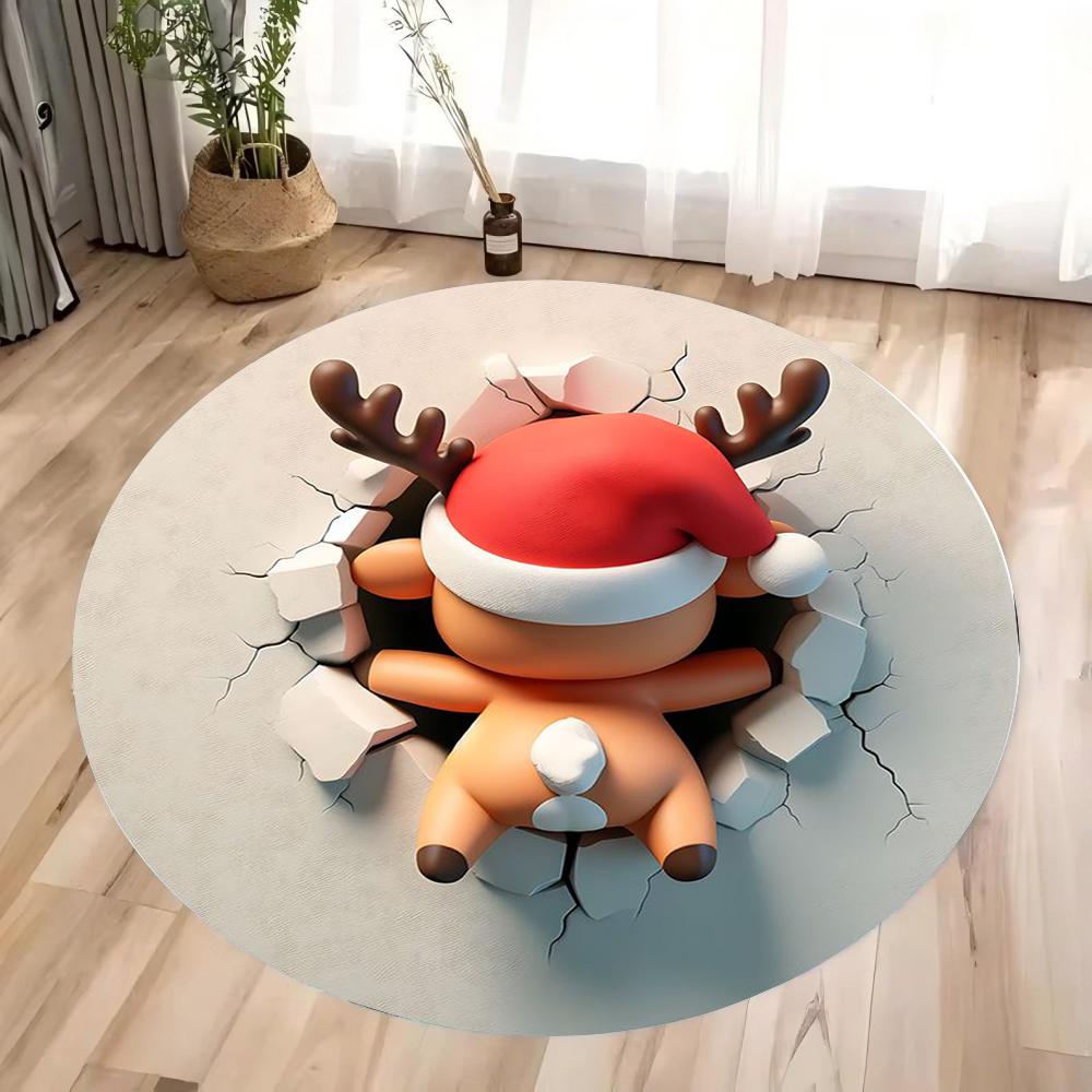 Christmas Decoration Anti Slip Carpet Santa Claus Pattern Circular Carpet Christmas Decoration Anti Slip Carpet Home Decoration