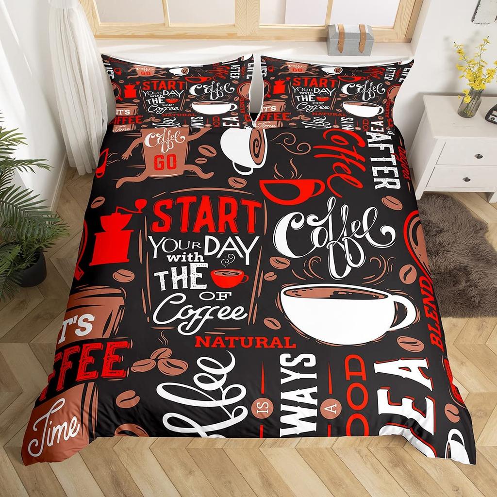Coffee Duvet Cover Queen King Cartoon Coffee Drink Cup Print Bedding Set Coffee Lover Comforter Cover Modern Brown Quilt Cover