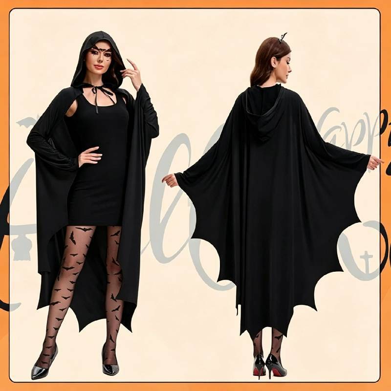 Halloween Bat Cloak For Women With Hood Cosplay Costume For Costume Party