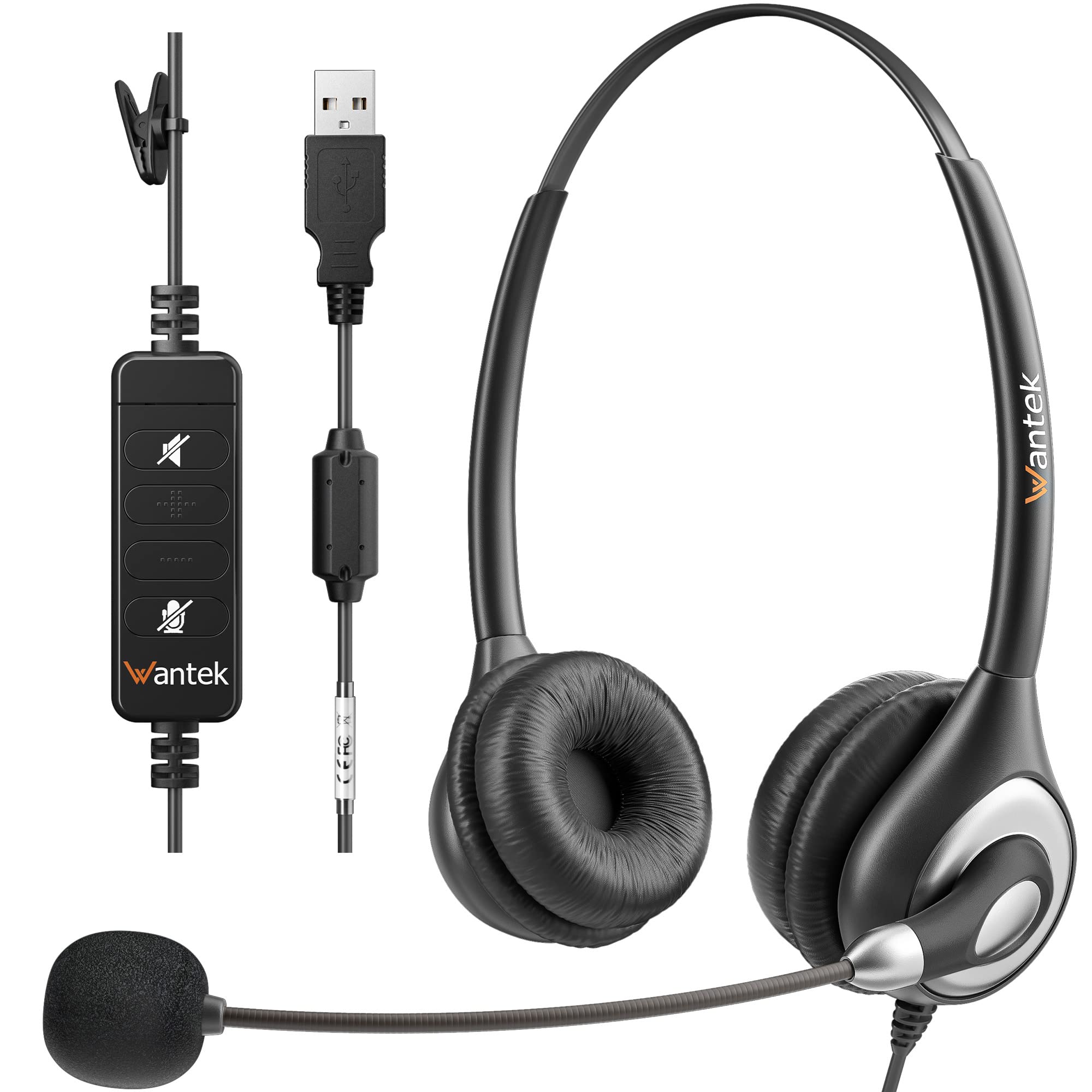 

Wantek USB Headset, Binaural, with Noise-Canceling Microphone and Online Control, Wired PC Headphones for Skype, Web Conferencing, Working from Home,