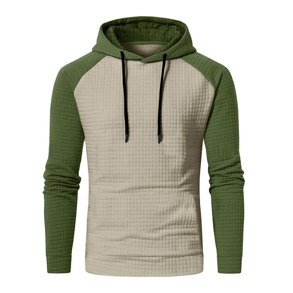 

New European and American men s color matching small checkered sweater casual slim-fit hooded top XXXL