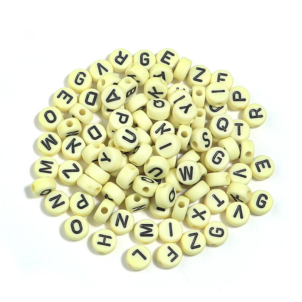100pcs 6.8mm Acrylic Letters Beads Multicolor Flat Round Alphabet Loose Spacer Beads For Jewelry Making DIY Bracelet Accessories