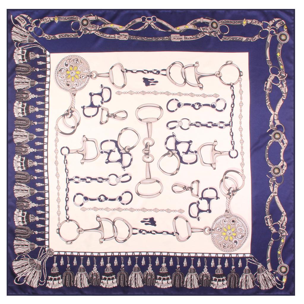 Luxury  Twill Silk Large Scarf Women Handmade Curling Horse Rider Animal Female Twill Square Shawl Fashionbelt Squarescarve