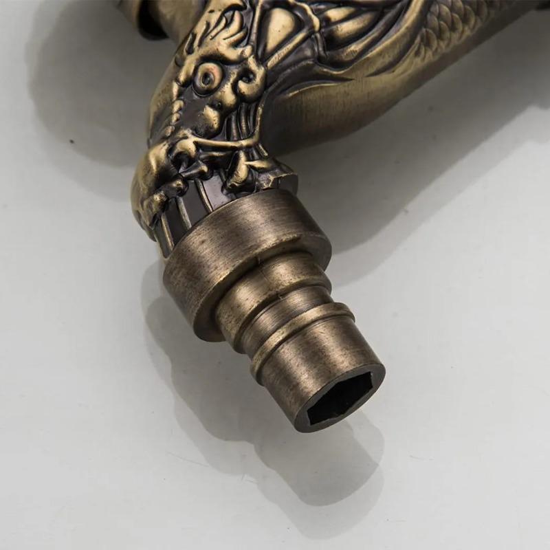 Garden Antique Bronze Dragon Bibcock, Wall Mounted Outdoor Water Tap with Zinc Alloy Decorative Design