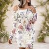 Women Plus Size Diagonal Off Shoulder Long Sleeve Midi Dress